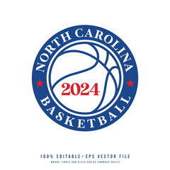 North Carolina basketball text logo vector. Editable circle college t-shirt design printable text effect vector	