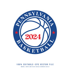 Pennsylvania basketball text logo vector. Editable circle college t-shirt design printable text effect vector	