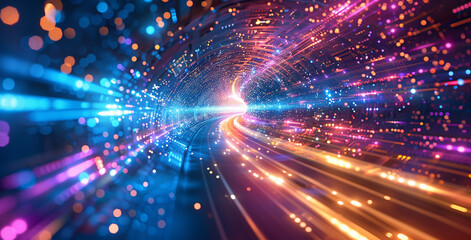 Naklejka premium abstract light background loop, A dynamic background of speed and motion with lights in the shape zooming through, symbolizing fast digital technology. 