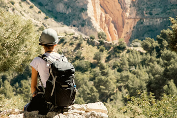 Obraz premium woman trekking in Caminito Del Rey Trail in Andalusia