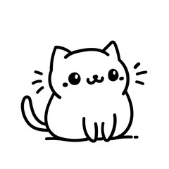 Adorable wide-eyed chubby cat vector, ideal for greeting cards, invitations, and children themes. Doodle line hand drawn style. Isolated on white background.