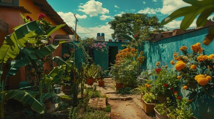 A captivating image of a community garden, its lush vegetation and vibrant colors representing the growth and renewal that Mandela's vision inspires on this day.