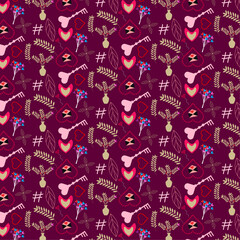 Hand drawn hearts and different valentine elements seamless pattern