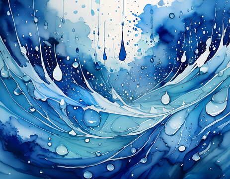 abstract watercolor waves and water drops on blue background paint splash backdrop wallpaper