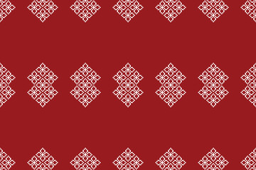 Traditional ethnic motifs ikat geometric fabric pattern cross stitch.Ikat embroidery Ethnic oriental Pixel red background. Abstract,vector,illustration. Texture,christmas,decoration,wallpaper.