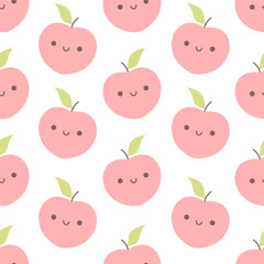 Seamless pattern with cute cartoon peach characters. Fruit seamless pattern. Vector illustration in flat style
