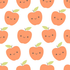 Seamless pattern with cute cartoon apple characters. Fruit seamless pattern. Vector illustration in flat style