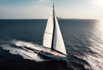 Fototapeta premium 'sailing speed sea yacht bow sail wave splash regatta boat summer mediterranean sailboat travel water blue nautical ship sky vessel ocean nature power vacation white wind'