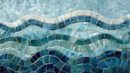 Mosaiclike patterns in cool ocean tones mirroring the intricate and everchanging nature of waves..