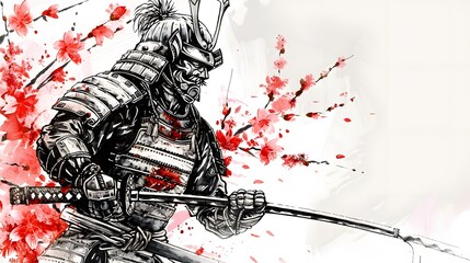 Obraz premium Abstract ink drawing of a samurai. Japanese style art.
