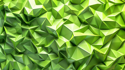 A green background with triangles and a green leaf
