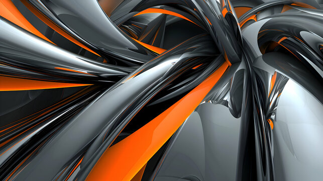 Contemporary abstract wallpaper featuring sleek lines and sharp forms, dramatic contrast of charcoal grey and neon orange, resembling an HD photograph