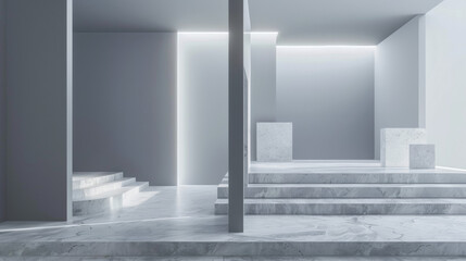 Obraz premium A white room with a staircase and a white pillar
