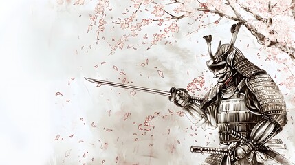 Abstract ink drawing of a samurai. Japanese style art.