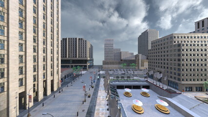 未来都市の風景　3DCGレンダリング