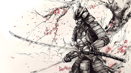 Obraz premium Abstract ink drawing of a samurai. Japanese style art.