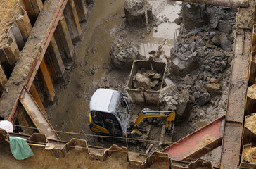 Aerial View of Construction Site With Bulldozer