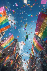 LGBT parade with flags Generative AI