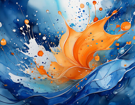 abstract watercolor background blue and orange paint splash backdrop wallpaper decoration