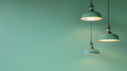 Lamps hanging from the ceiling with a green wall. Copy Space