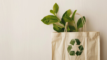Biodegradable shopping bag with eco-friendly slogans printed on it, positioned on a white background