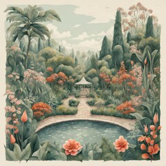 Botanical garden illustration AI generated