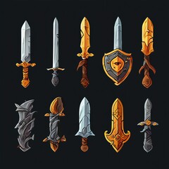 set of fantasy game weapons AI