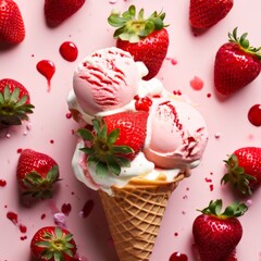 Strawberries and cream background AI generated