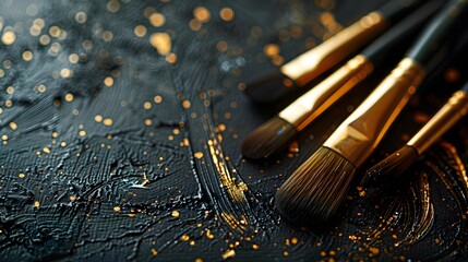 Fototapeta premium A set of brushes above a painting.