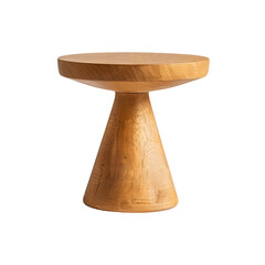 A Small, Round, Wooden Table: Modern Product Photography, Side View, Isolated on Transparent Background, PNG