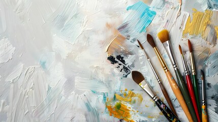 Fototapeta premium A set of brushes above a painting.