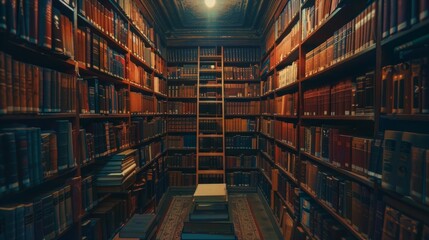 Obraz premium A large library packed with rows of books, showcasing a diverse collection of literature and knowledge.