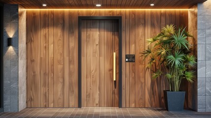 Modern entrance door with wood effect, Wall covering
