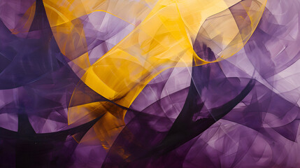 Lively abstract art featuring gentle geometric shapes intertwined with fluid lines in a palette of sunshine yellow and deep purple, simulating an HD camera aesthetic