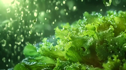 Fresh lettuce with water droplets under soft lighting