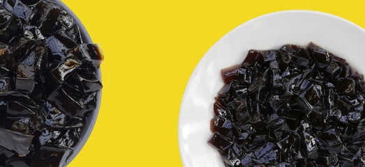 Grass jelly, herbal dessert. Mesona chinensis