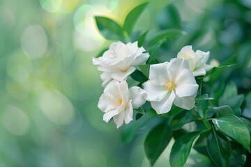 Obraz premium Beautiful white roses in a lush green garden
