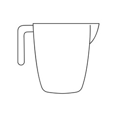 Measuring cup icon without capacity scales. Empty liquid container for chemical experiment isolated on white background. Vector outline illustration.