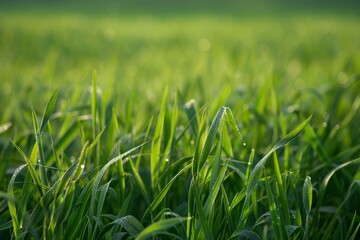 Obraz premium Lush green grass with morning dew