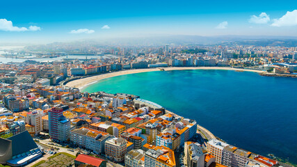 Panoramic view of the city of A Coruna. Galicia, Spain