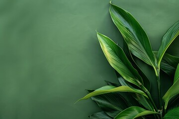 Lush green tropical leaves on dark background