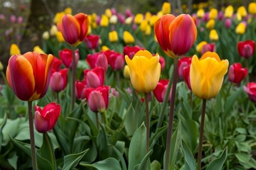 Vibrant tulips in a garden