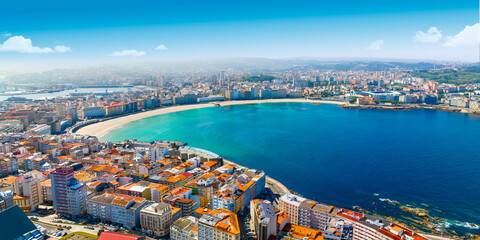 Panoramic view of the city of A Coruna. Galicia, Spain