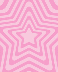 Pink concentric stars background. Groovy psychedelic wallpaper design. Aesthetic preppy poster with hypnotic effect. Trendy y2k pattern in pastel colors. Vector graphic illustration.