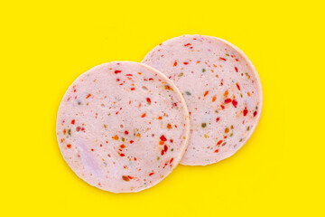 Spicy sliced bologna sausage with chili