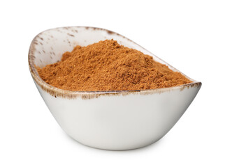 Aromatic spice. Ground red pepper in bowl isolated on white