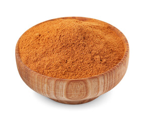 Aromatic spice. Ground red pepper in bowl isolated on white