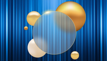 Abstract vertical blue neon, gold text space with gold spheres, illustration.