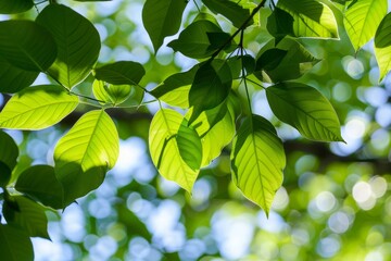 Vibrant green leaves in natural sunlight