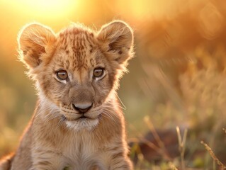 Adorable lion cub in natural habitat